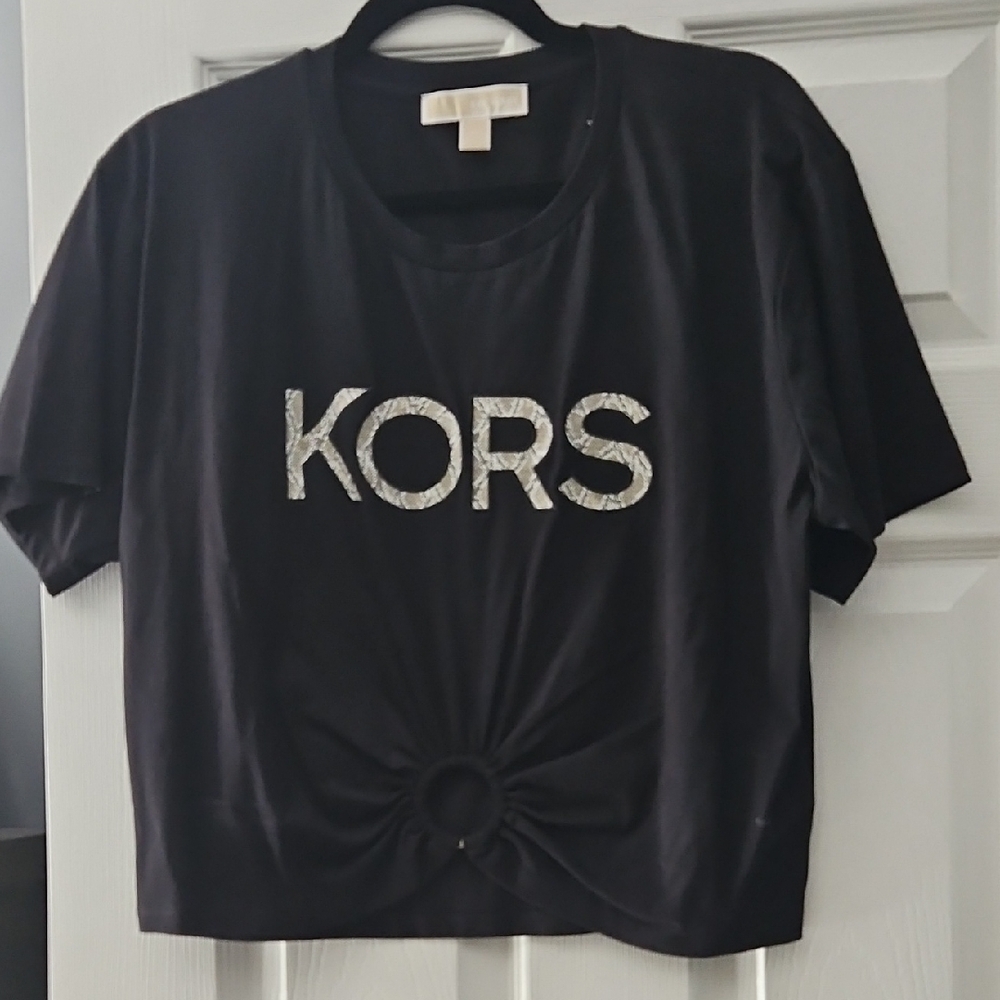 Michael Kors Black Crop Tie Front T-Shirt